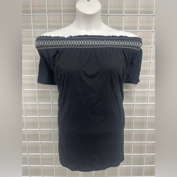 Torrid Black Modal Off Shoulder Smoked Yoke Top - New - Size 30 (6) - Picture 2 of 3